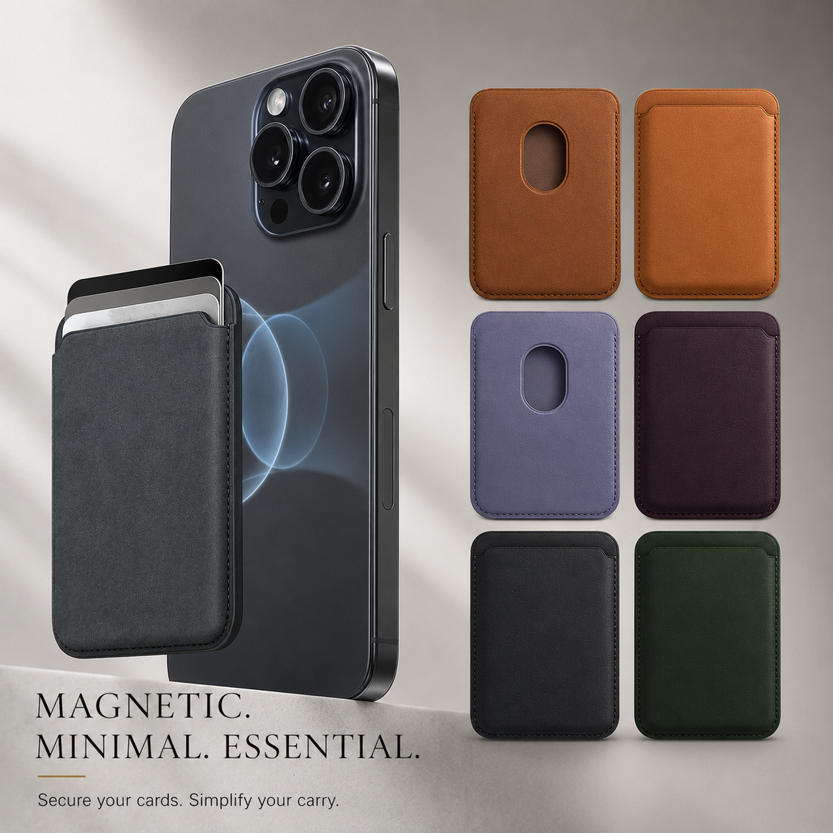 Premium MagSafe Wallet Magnetic Card Holder Detachable Leather Phone Wallet Slim Card Case Secure Card Storage Pocket Friendly Accessory Design