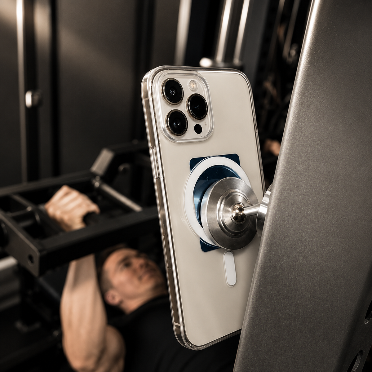 Premium Magnetic Phone Holder Dual Magnet Gym Mount 360 Rotation Secure Grip Smartphone Training Stand Portable Lightweight Adjustable Hands-Free