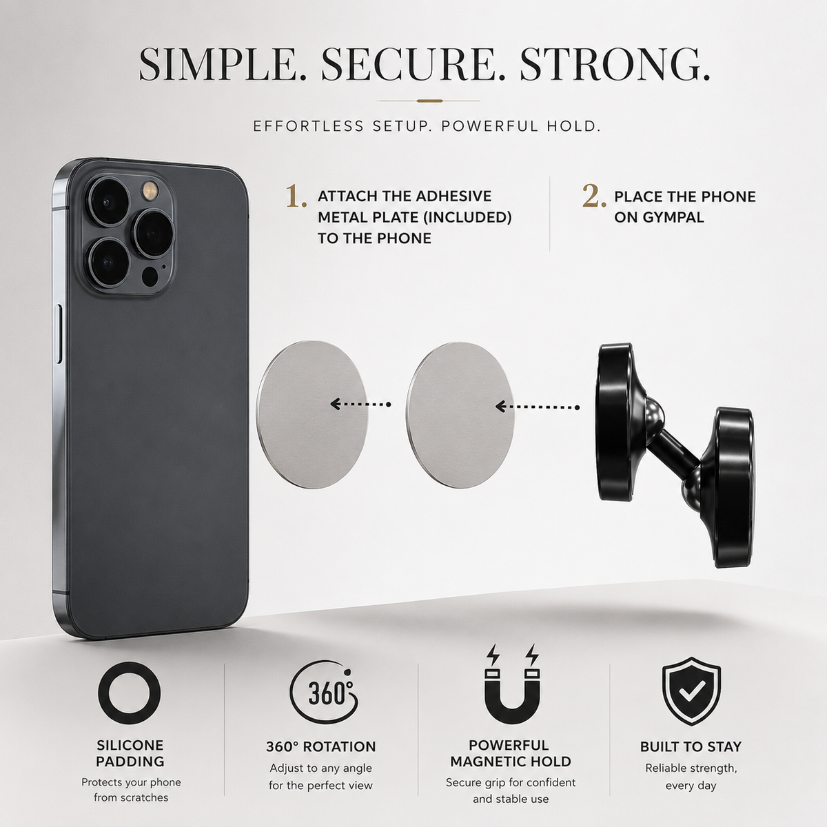 Premium Magnetic Phone Holder Dual Magnet Gym Mount 360 Rotation Secure Grip Smartphone Training Stand Portable Lightweight Adjustable Hands-Free