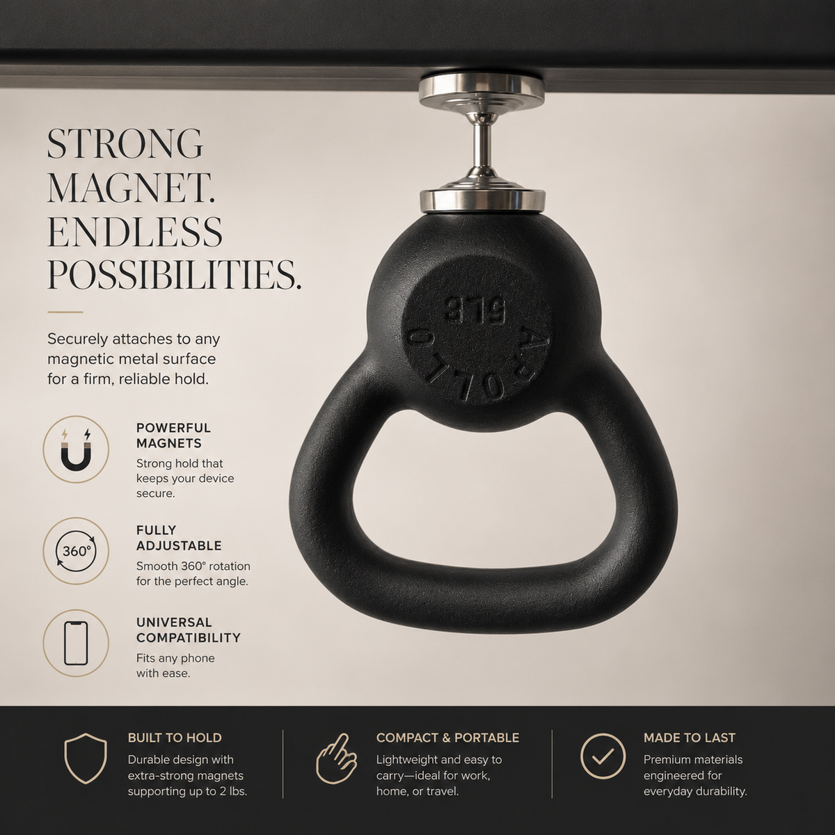 Premium Magnetic Phone Holder Dual Magnet Gym Mount 360 Rotation Secure Grip Smartphone Training Stand Portable Lightweight Adjustable Hands-Free