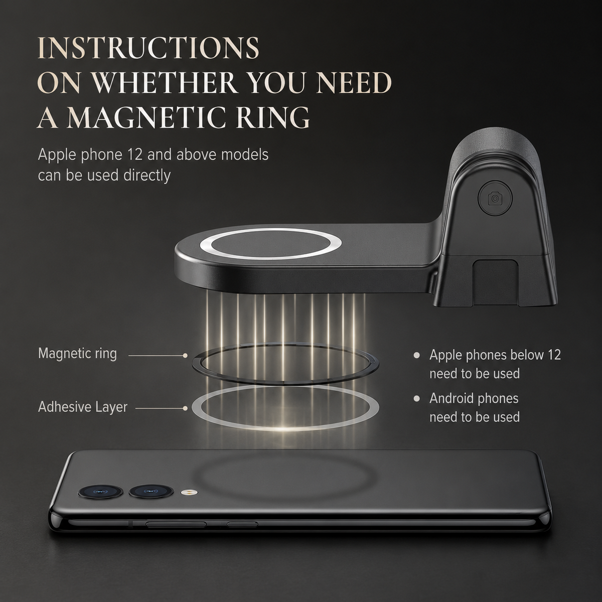Premium Magnetic Phone Holder Stand MagSafe Compatible Bluetooth Remote Smartphone Grip Mount Video Photography Support Portable Compact Hands-Free