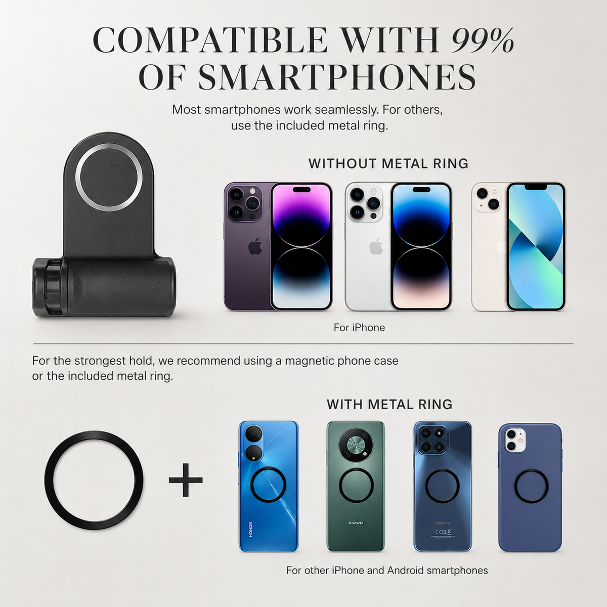 Premium Magnetic Phone Holder Stand MagSafe Compatible Bluetooth Remote Smartphone Grip Mount Video Photography Support Portable Compact Hands-Free