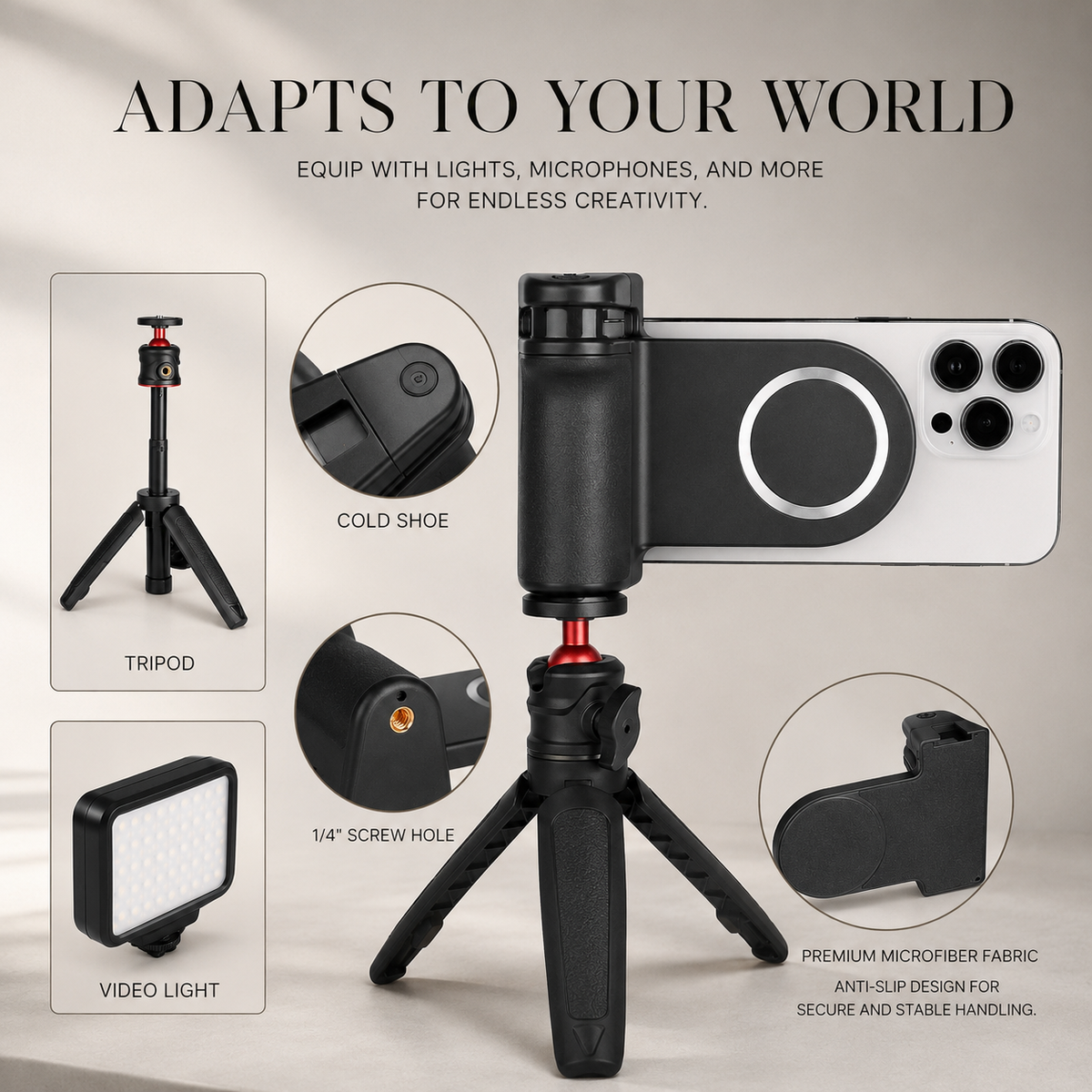 Premium Magnetic Phone Holder Stand MagSafe Compatible Bluetooth Remote Smartphone Grip Mount Video Photography Support Portable Compact Hands-Free
