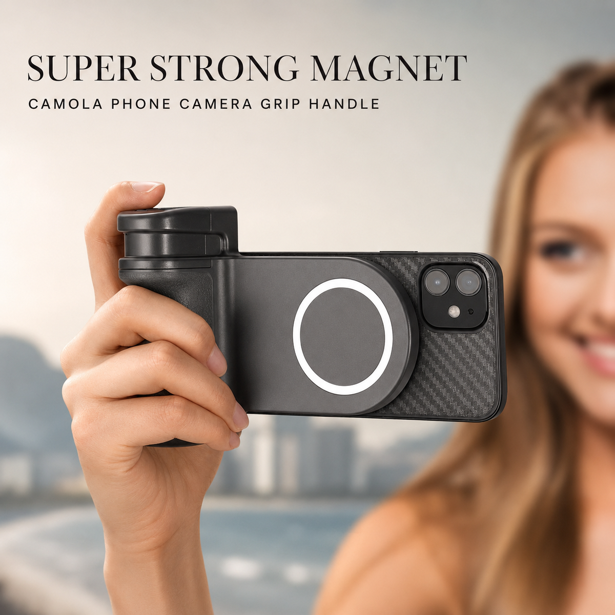 Premium Magnetic Phone Holder Stand MagSafe Compatible Bluetooth Remote Smartphone Grip Mount Video Photography Support Portable Compact Hands-Free