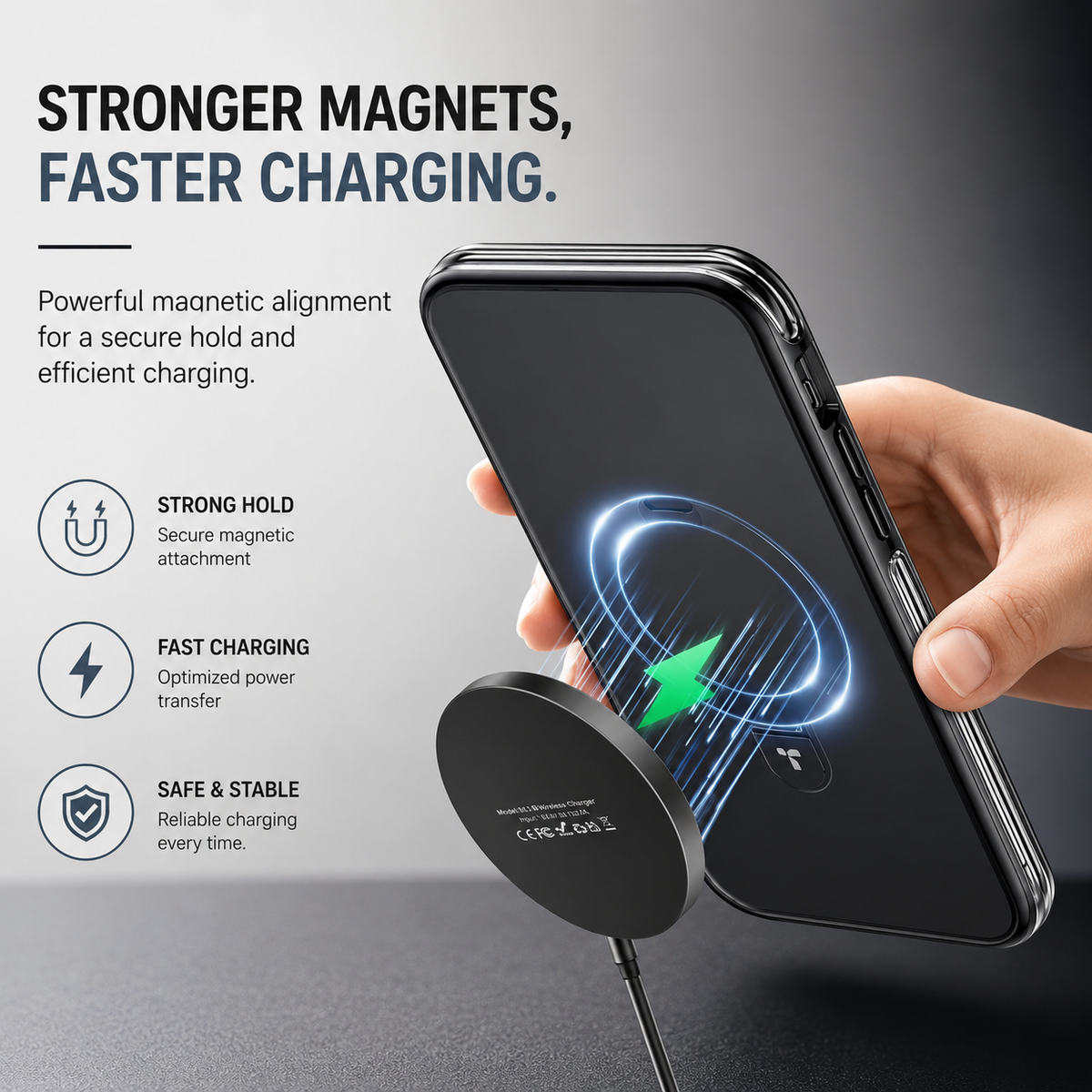 Premium Magnetic Wireless Charger Stand MagSafe Compatible 30W Fast Charging USB-C PD Charging Dock Magnetic Phone Stand Holder Desk Desktop Organizer