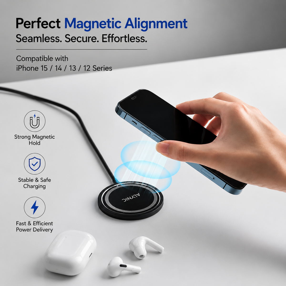 Premium Magnetic Wireless Charger Stand MagSafe Compatible 30W Fast Charging USB-C PD Charging Dock Magnetic Phone Stand Holder Desk Desktop Organizer