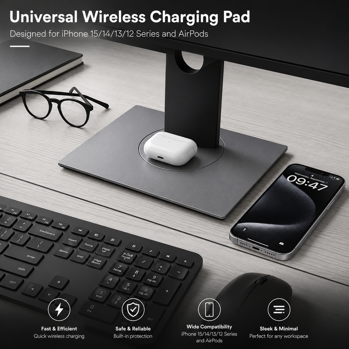 Premium Magnetic Wireless Charger Stand MagSafe Compatible 30W Fast Charging USB-C PD Charging Dock Magnetic Phone Stand Holder Desk Desktop Organizer