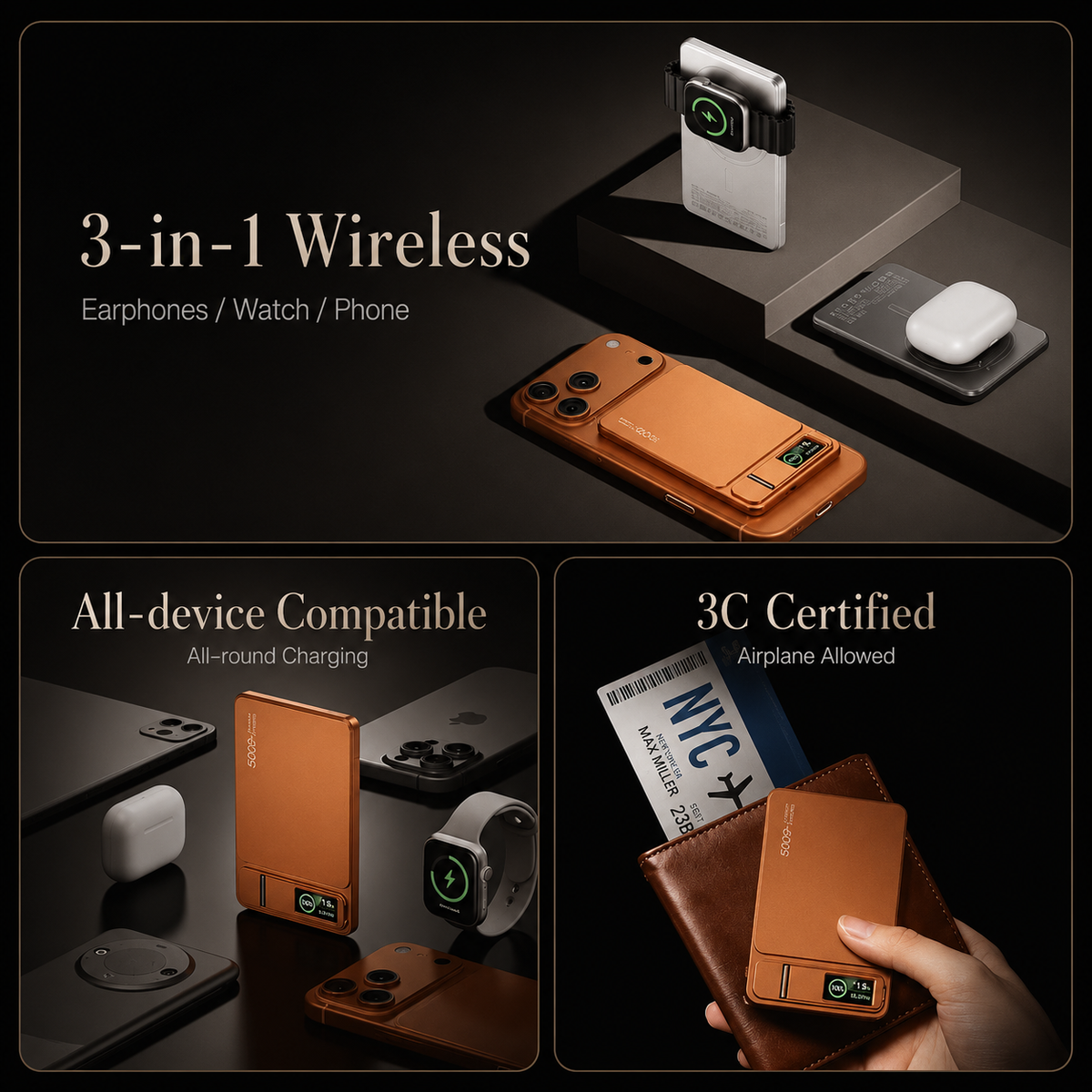 Premium Magnetic Wireless Power Bank 10000mAh 20W Fast Charging MagSafe Compatible Portable Charger Stand Digital Display Battery Pack Travel Kit