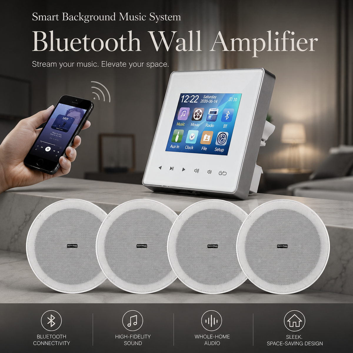 Premium Mini Bluetooth Speaker Stereo Sound System Wireless Audio Center HD Display FM AUX Amplifier Compact Portable Wireless Audio Player Hub Device
