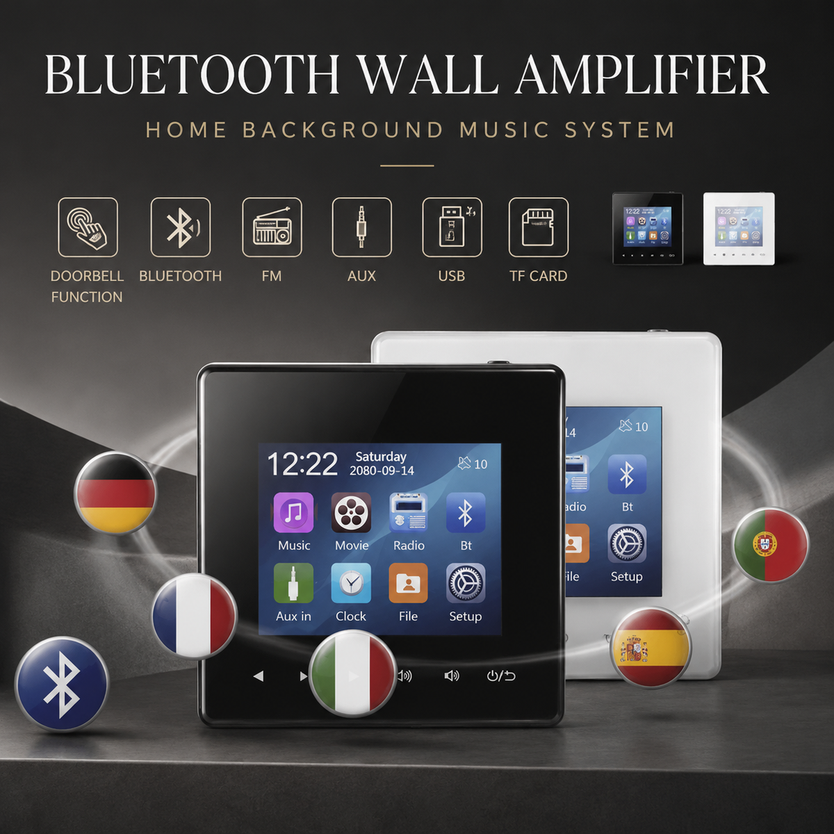 Premium Mini Bluetooth Speaker Stereo Sound System Wireless Audio Center HD Display FM AUX Amplifier Compact Portable Wireless Audio Player Hub Device