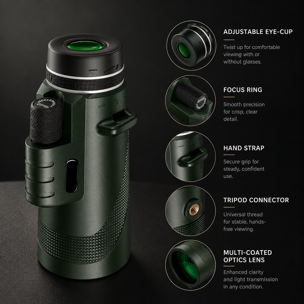 Premium Monocular Telescope Smartphone Compatible HD Optical Lens High Power Zoom Compact Travel Scope Bird Watching Hiking Camping Outdoor Viewing