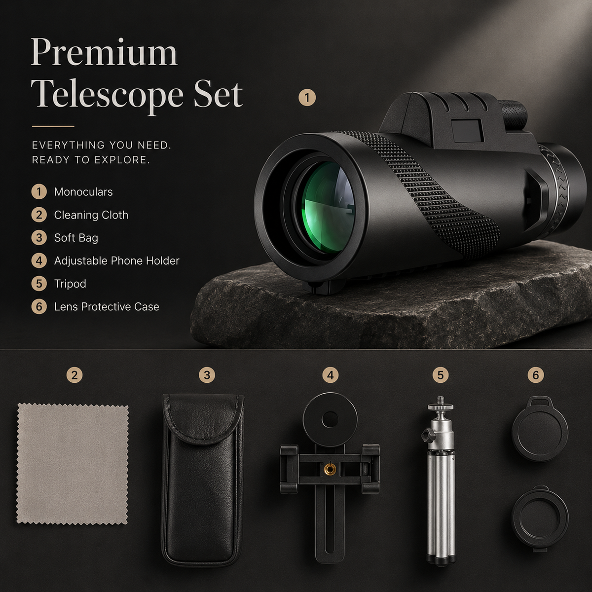 Premium Monocular Telescope Smartphone Compatible HD Optical Lens High Power Zoom Compact Travel Scope Bird Watching Hiking Camping Outdoor Viewing