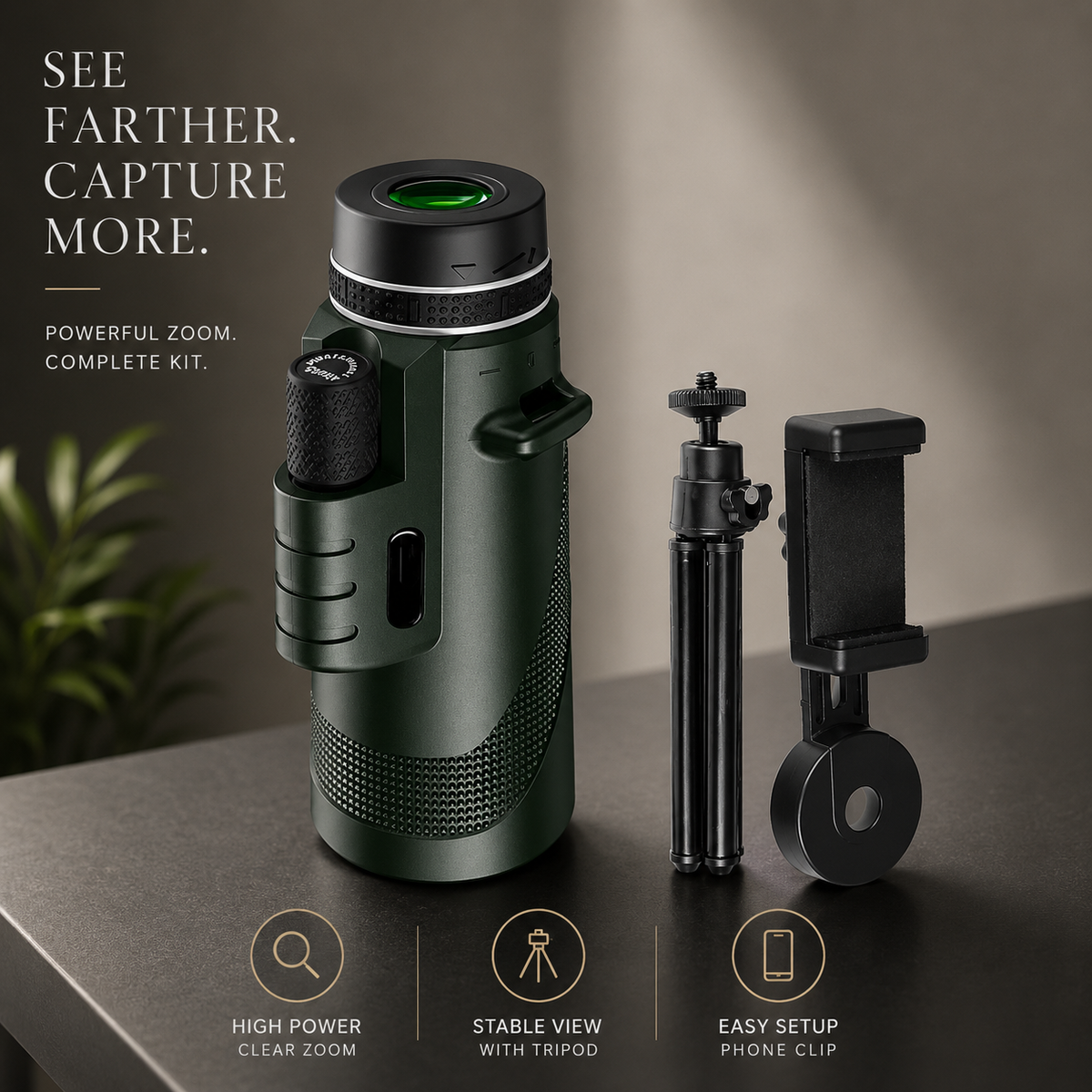 Premium Monocular Telescope Smartphone Compatible HD Optical Lens High Power Zoom Compact Travel Scope Bird Watching Hiking Camping Outdoor Viewing