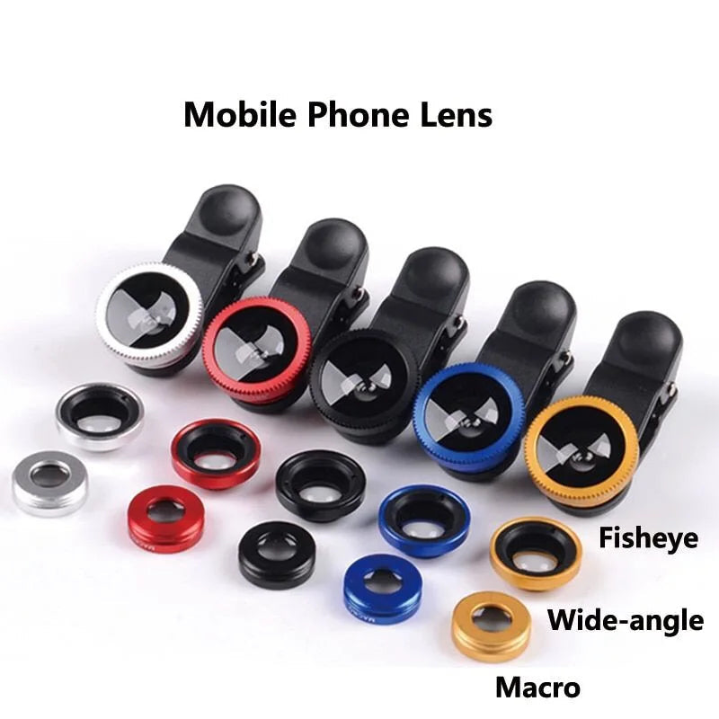 Premium Phone Camera Lens Kit 3 In 1 Fisheye Wide Angle Macro Clip-On Smartphone Photography Set