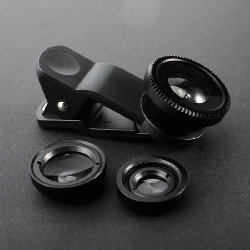 Premium Phone Camera Lens Kit 3 In 1 Fisheye Wide Angle Macro Clip-On Smartphone Photography Set
