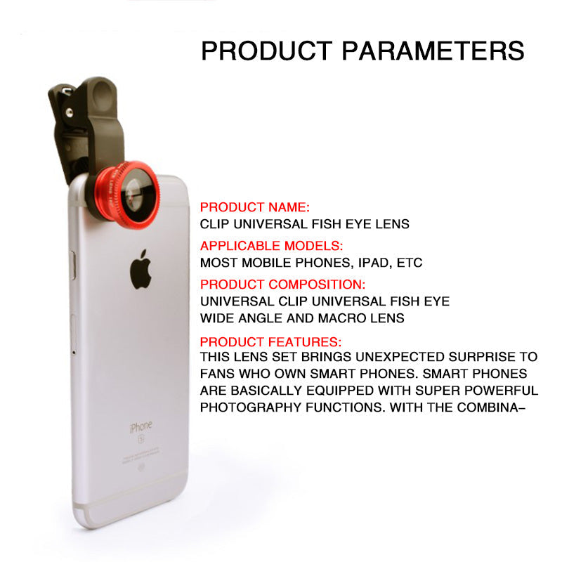Premium Phone Camera Lens Kit 3 In 1 Fisheye Wide Angle Macro Clip-On Smartphone Photography Set