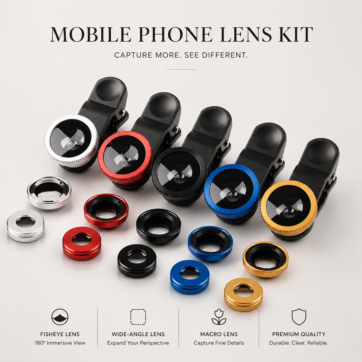 Premium Phone Camera Lens Kit 3 In 1 Fisheye Wide Angle Macro Clip-On Smartphone Photography Set Universal Portable Creative Photo Accessory Kit Pro