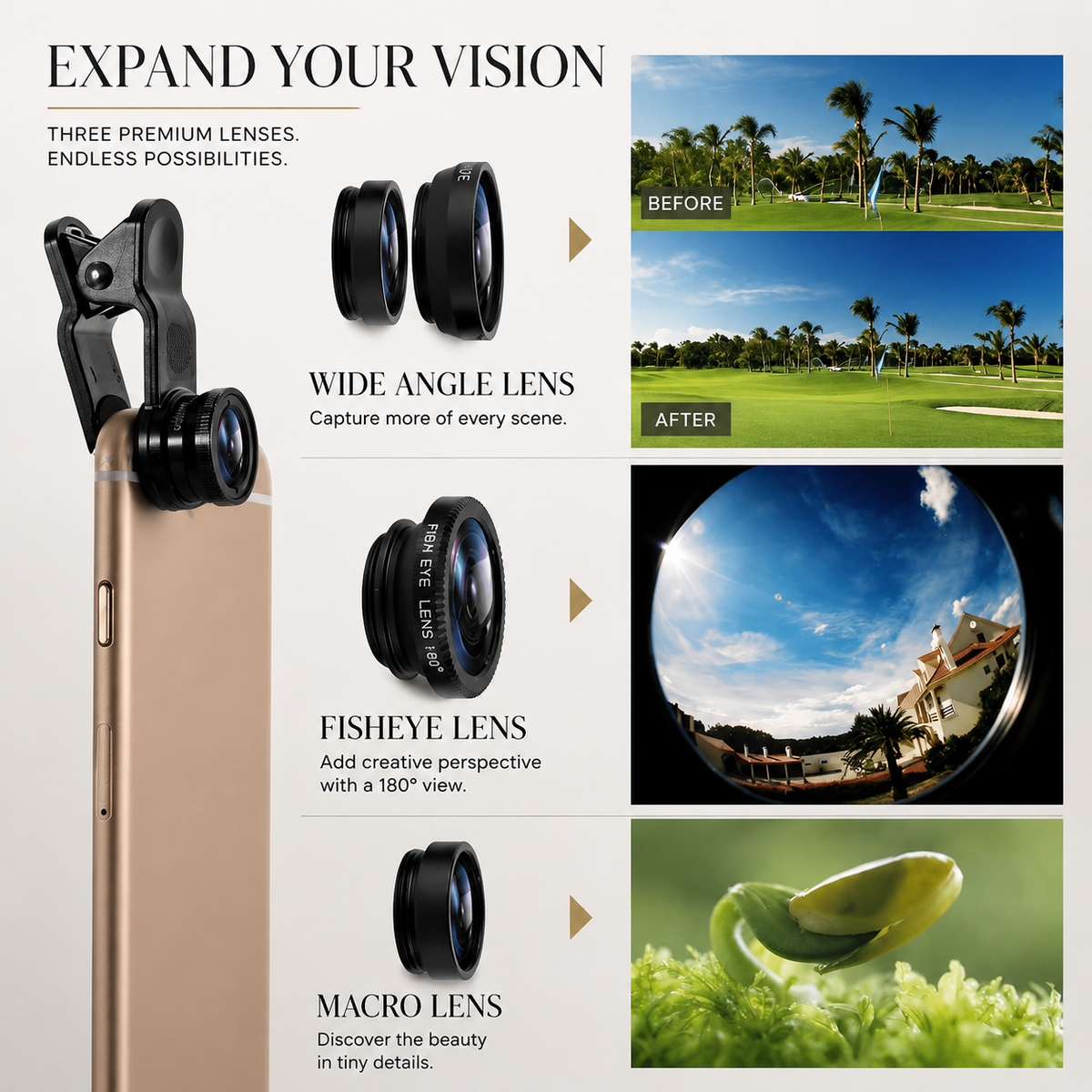 Premium Phone Camera Lens Kit 3 In 1 Fisheye Wide Angle Macro Clip-On Smartphone Photography Set Universal Portable Creative Photo Accessory Kit Pro