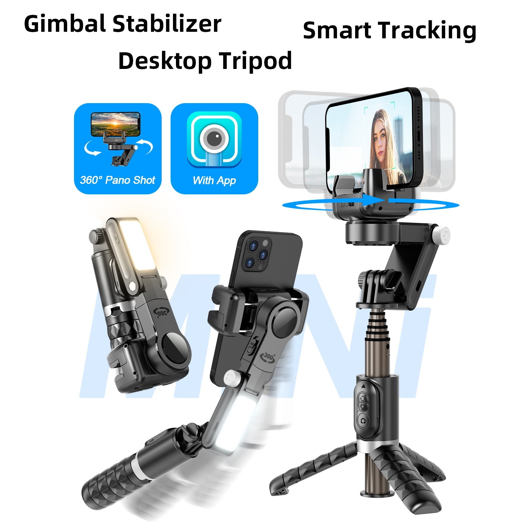 Premium Phone Gimbal Stabilizer 360 Rotation Selfie Stick Tripod Bluetooth Remote Video Photography Stand