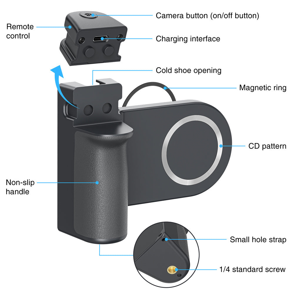 Premium Phone Holder Magnetic Grip Stand MagSafe Compatible Bluetooth Remote Smartphone Mount Video Photography Support