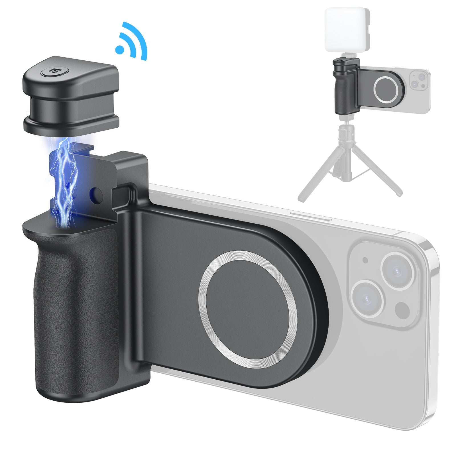 Premium Phone Holder Magnetic Grip Stand MagSafe Compatible Bluetooth Remote Smartphone Mount Video Photography Support