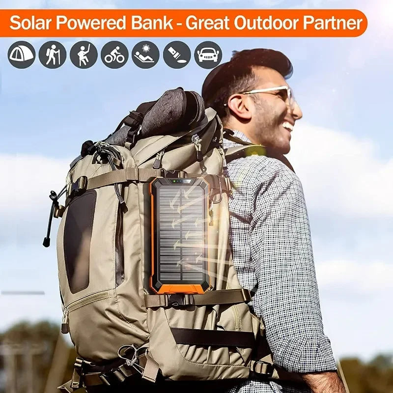 Premium Power Bank 20000mAh Solar Charger Fast Charging Portable Battery Pack LED Flashlight Outdoor Travel Charger