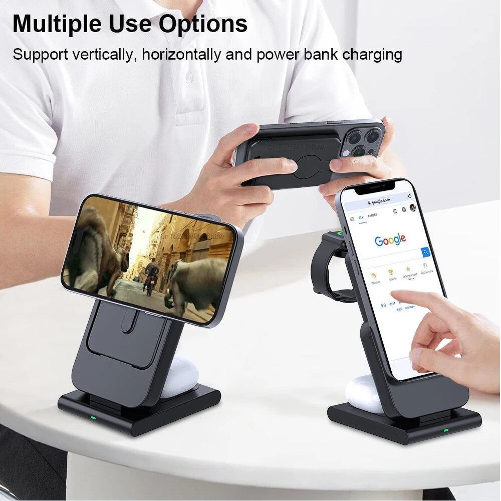 Premium Power Bank 5000mAh Magnetic Wireless Charger MagSafe Compatible 3 In 1 Portable Charging Station for Smartphone Watch and Earbuds