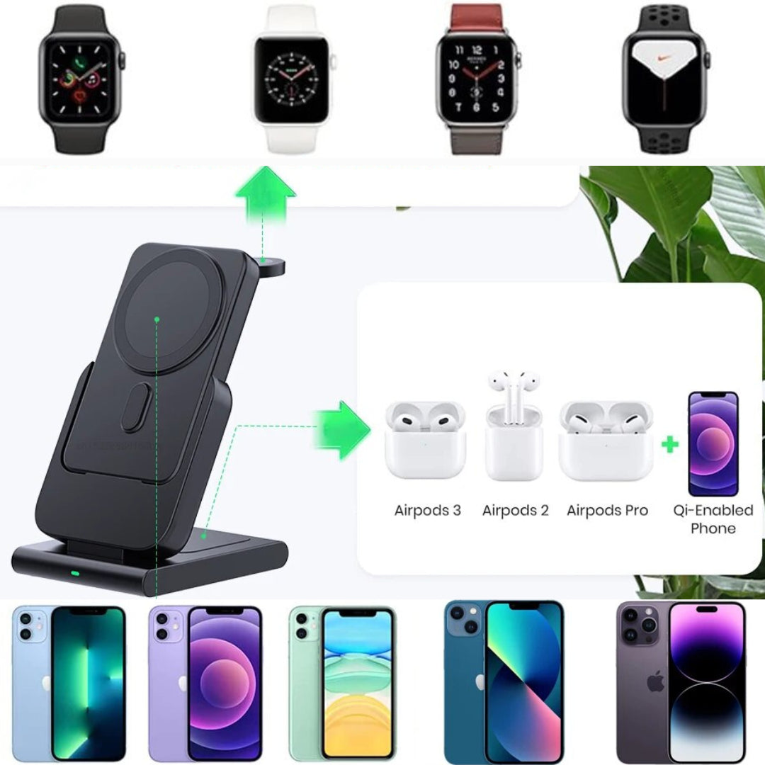 Premium Power Bank 5000mAh Magnetic Wireless Charger MagSafe Compatible 3 In 1 Portable Charging Station for Smartphone Watch and Earbuds