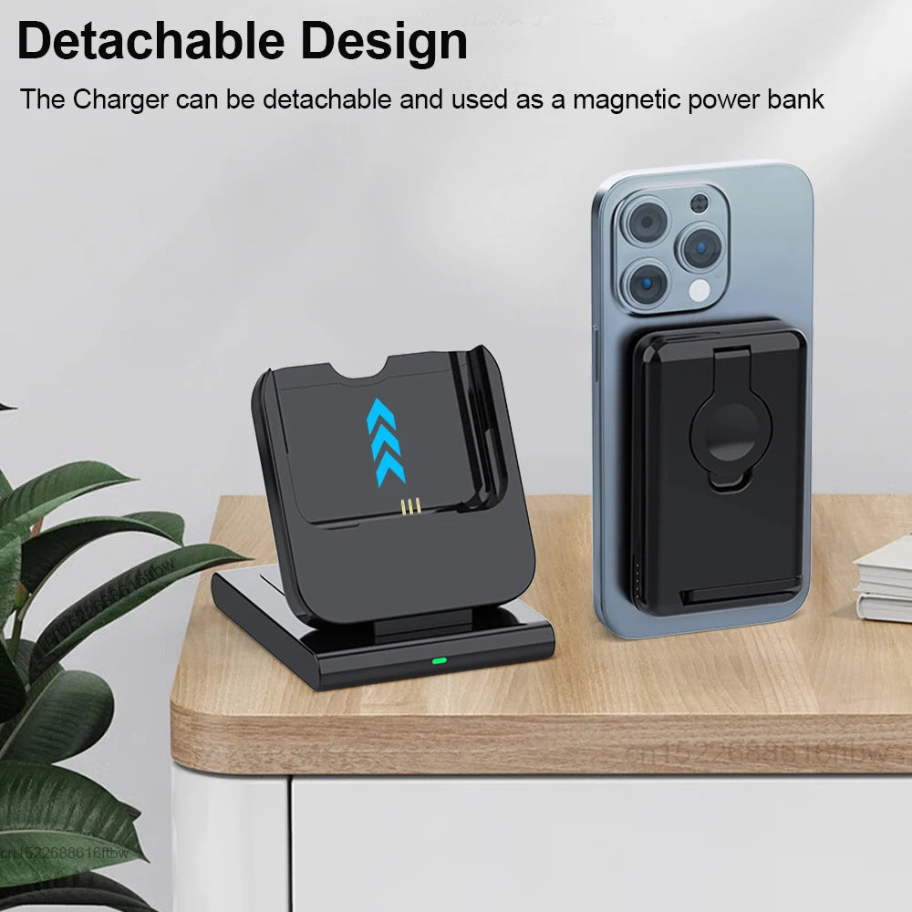Premium Power Bank 5000mAh Magnetic Wireless Charger MagSafe Compatible 3 In 1 Portable Charging Station for Smartphone Watch and Earbuds