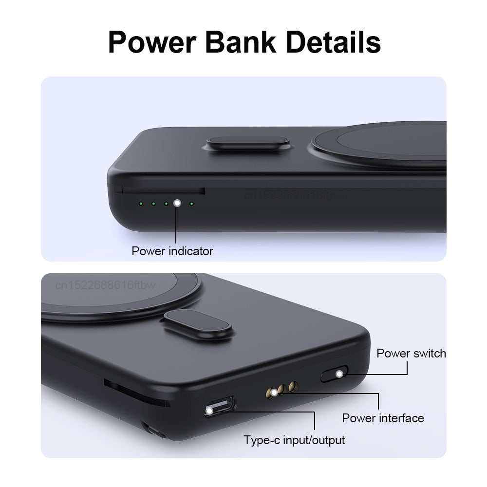 Premium Power Bank 5000mAh Magnetic Wireless Charger MagSafe Compatible 3 In 1 Portable Charging Station for Smartphone Watch and Earbuds