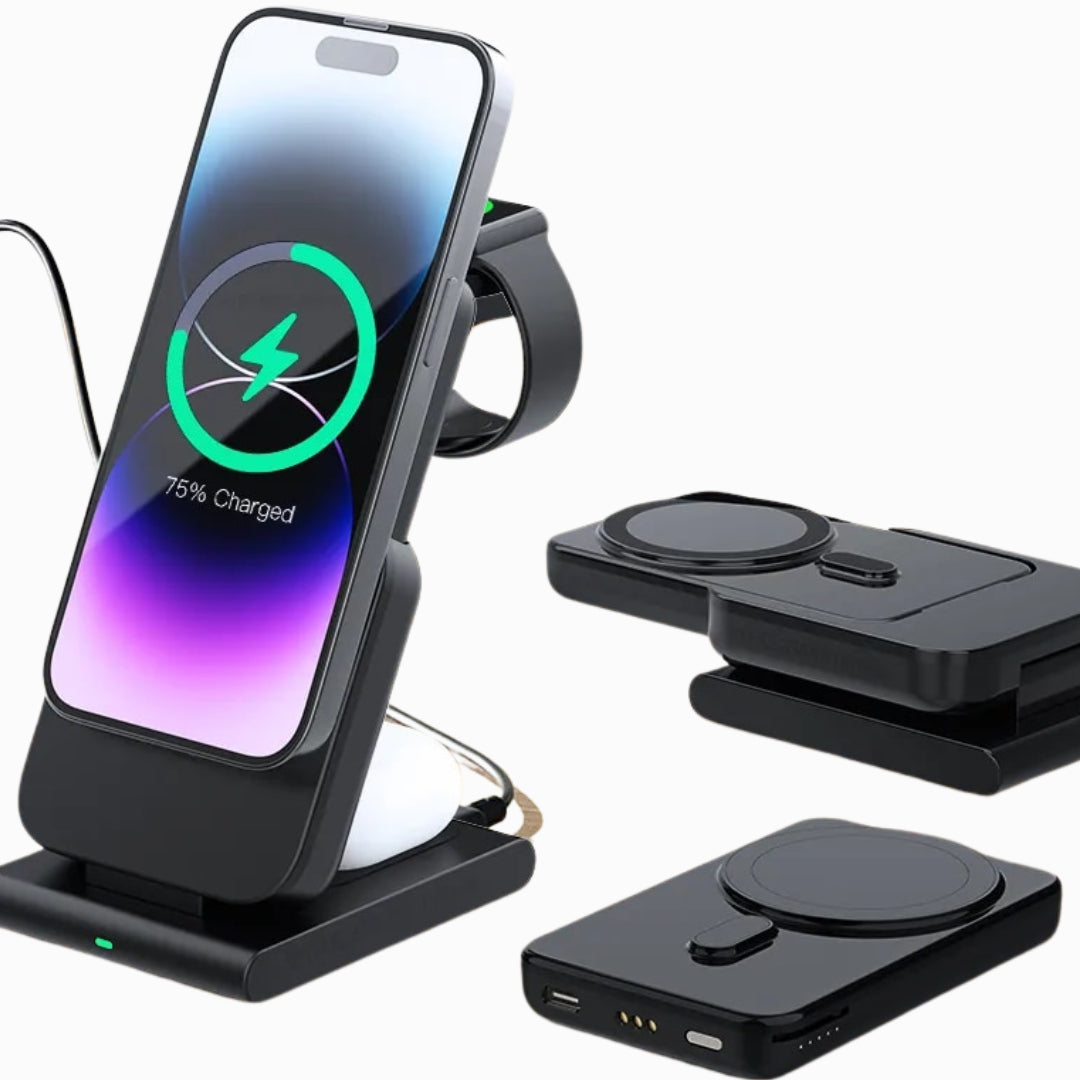 Premium Power Bank 5000mAh Magnetic Wireless Charger MagSafe Compatible 3 In 1 Portable Charging Station for Smartphone Watch and Earbuds