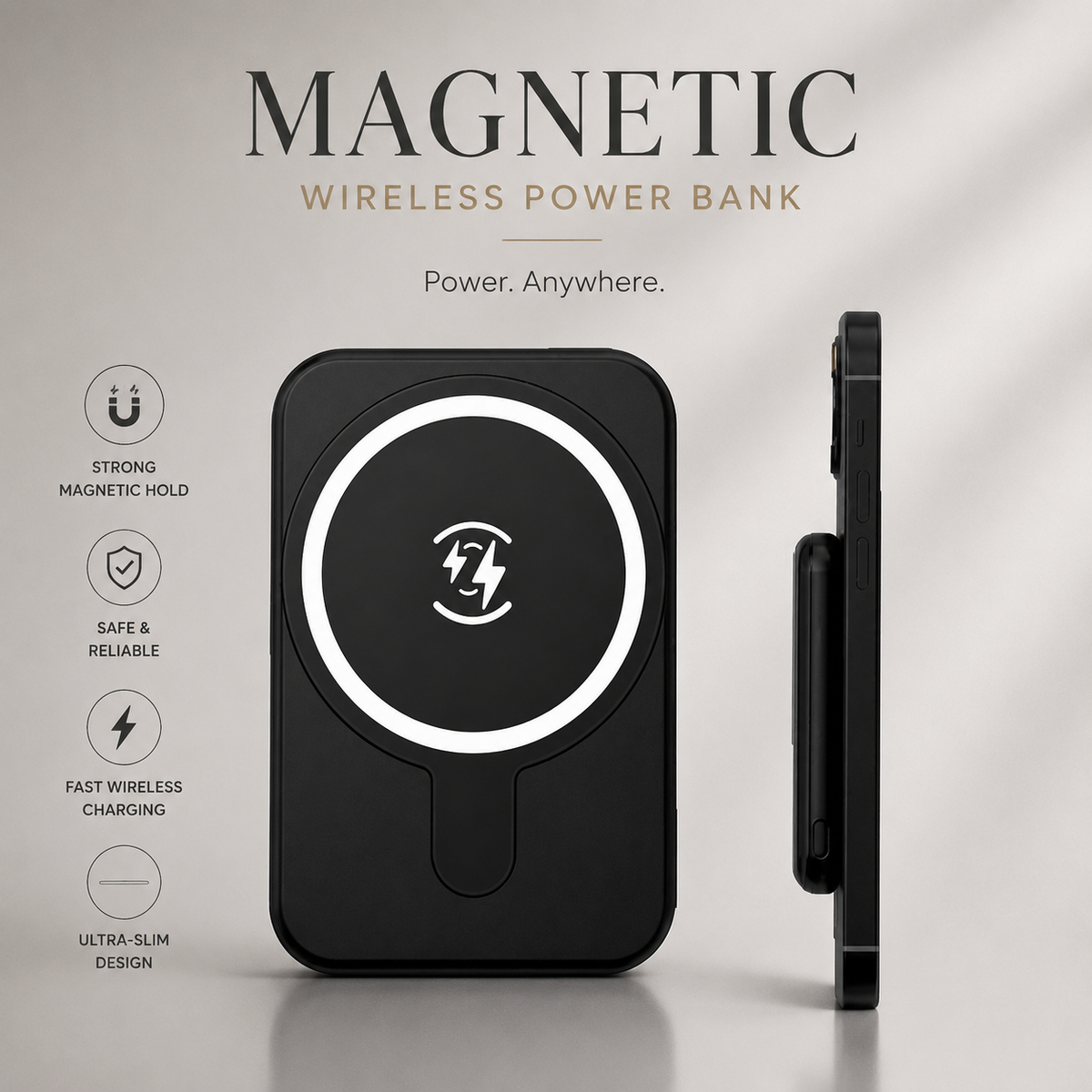 Premium Power Bank MagSafe Compatible Wireless Charger 10000mAh PD Fast Charging Magnetic Battery Pack Portable Rechargeable Charger for Travel Use