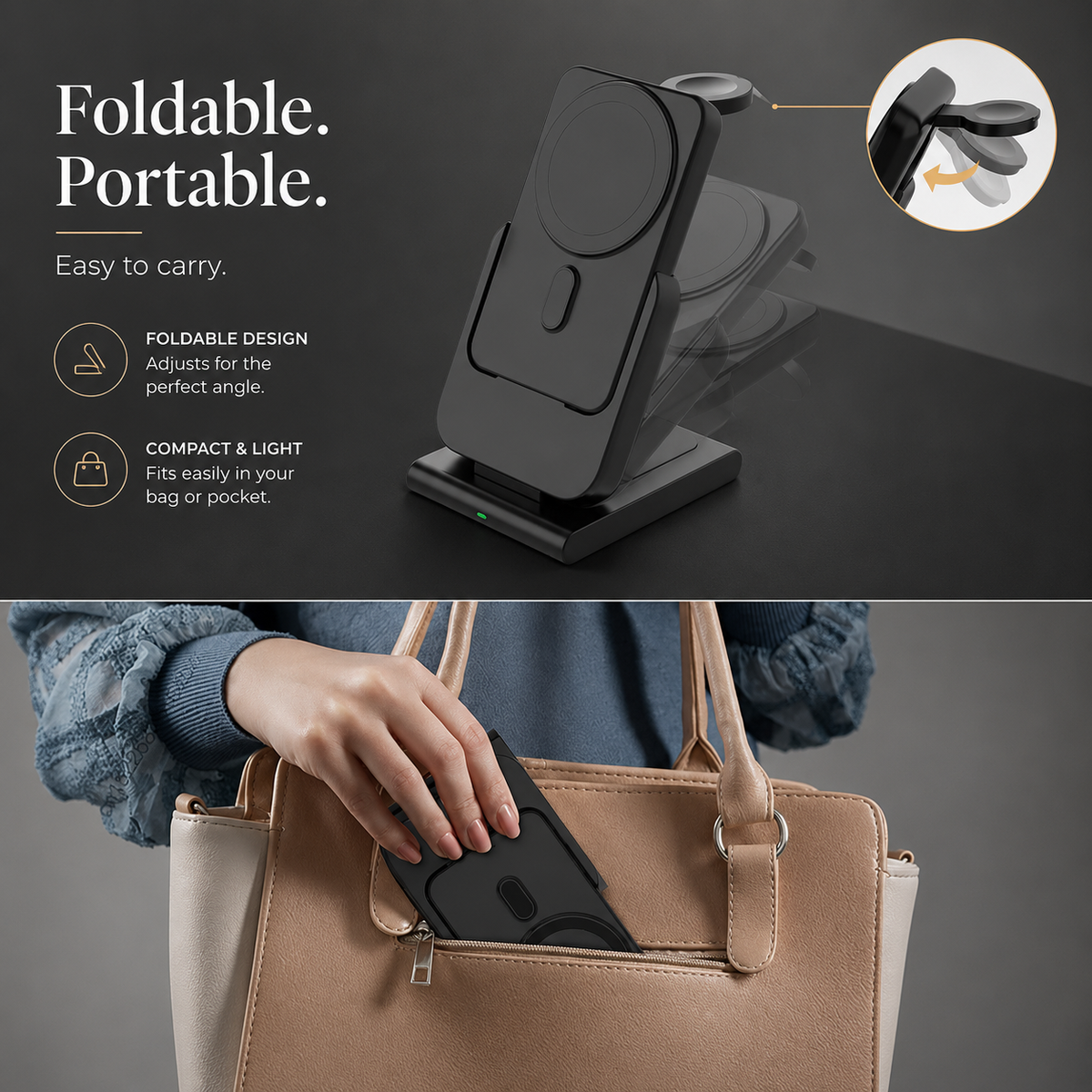 Premium Power Bank Magnetic Wireless Charger 3 In 1 Portable Charging Station 5000mAh MagSafe Compatible Phone Watch Earbuds Fast Travel Charger