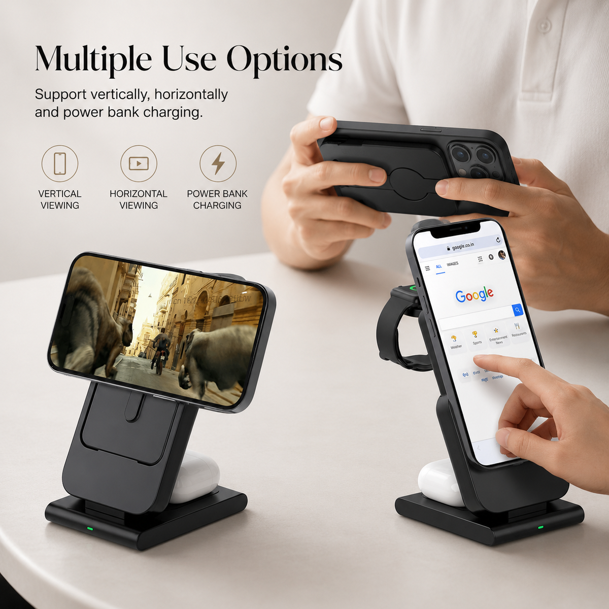 Premium Power Bank Magnetic Wireless Charger 3 In 1 Portable Charging Station 5000mAh MagSafe Compatible Phone Watch Earbuds Fast Travel Charger