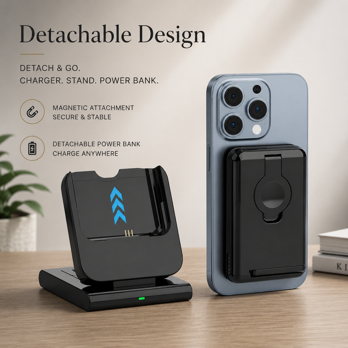 Premium Power Bank Magnetic Wireless Charger 3 In 1 Portable Charging Station 5000mAh MagSafe Compatible Phone Watch Earbuds Fast Travel Charger