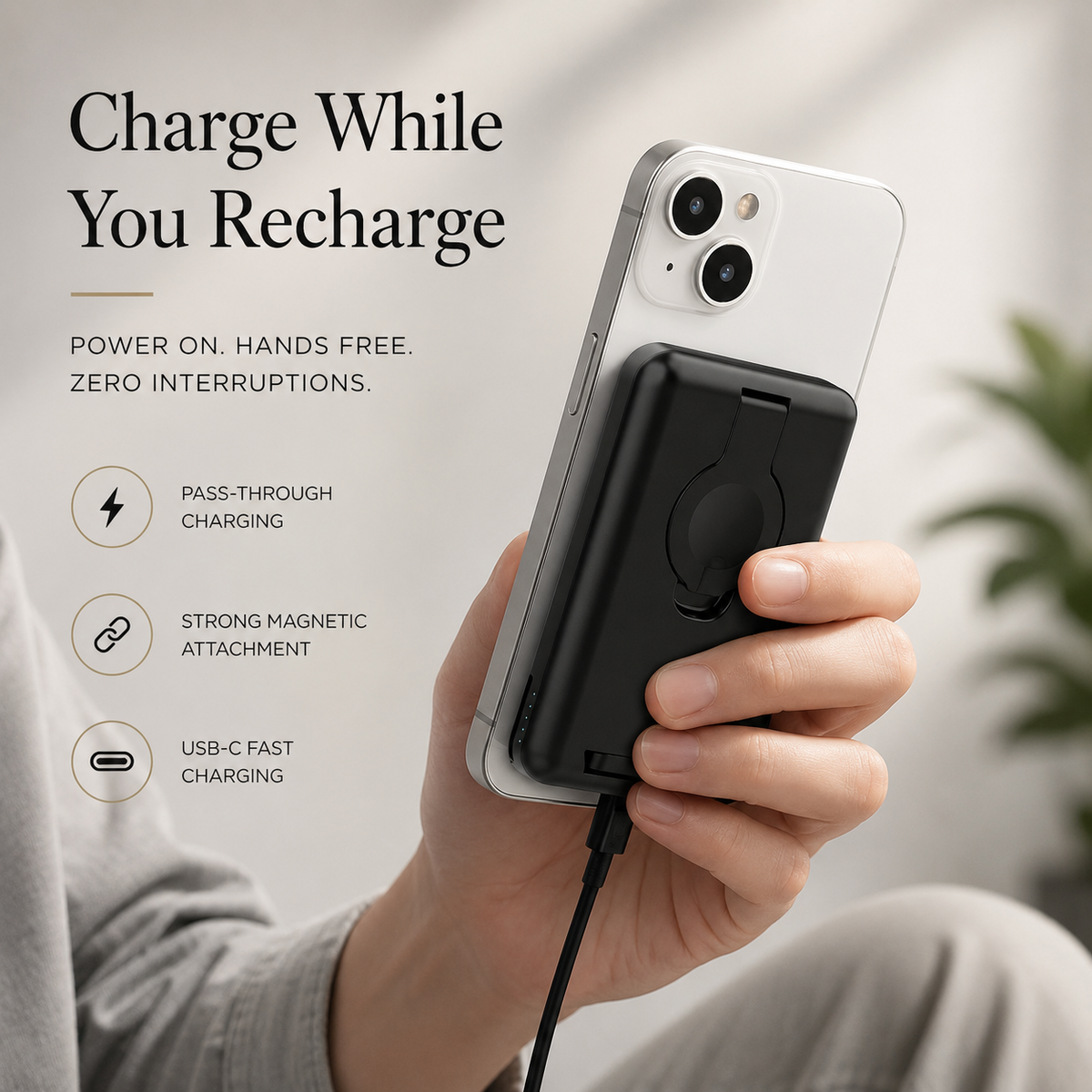 Premium Power Bank Magnetic Wireless Charger 3 In 1 Portable Charging Station 5000mAh MagSafe Compatible Phone Watch Earbuds Fast Travel Charger
