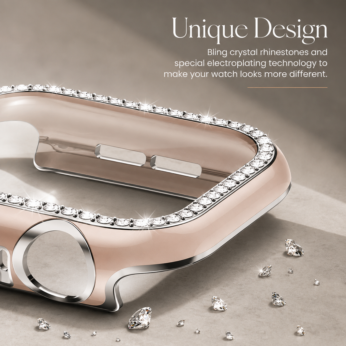 Premium Rhinestone Apple Watch Case Glass Screen Protector Shockproof Protective Cover Luxury Bling Snap-On Full Coverage Bumper Slim Protective Shell