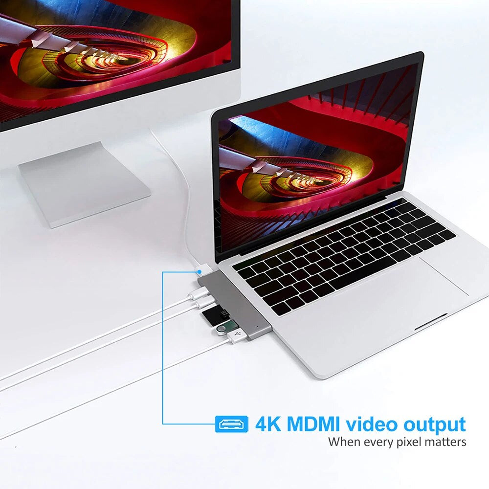Premium USB-C Hub HDMI 4K Adapter Thunderbolt 3 USB 3.1 Multiport Dock PD Charging SD Card Reader