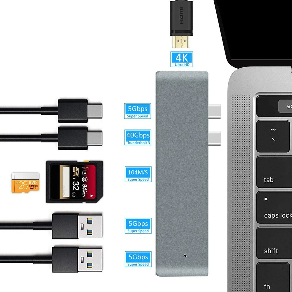 Premium USB-C Hub HDMI 4K Adapter Thunderbolt 3 USB 3.1 Multiport Dock PD Charging SD Card Reader