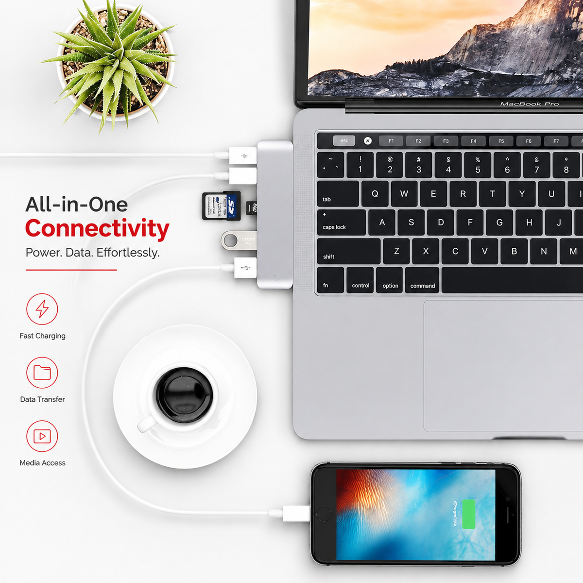 Premium USB-C Hub HDMI 4K Adapter Thunderbolt 3 USB 3.1 Multiport Dock PD Charging SD Card Reader High Speed Data Transfer Compact Portable Design