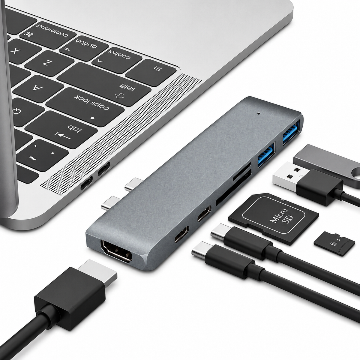 Premium USB-C Hub HDMI 4K Adapter Thunderbolt 3 USB 3.1 Multiport Dock PD Charging SD Card Reader High Speed Data Transfer Compact Portable Design
