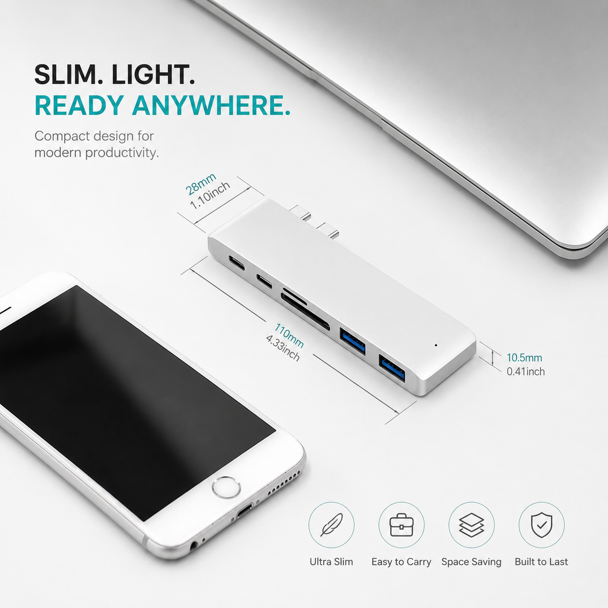Premium USB-C Hub HDMI 4K Adapter Thunderbolt 3 USB 3.1 Multiport Dock PD Charging SD Card Reader High Speed Data Transfer Compact Portable Design