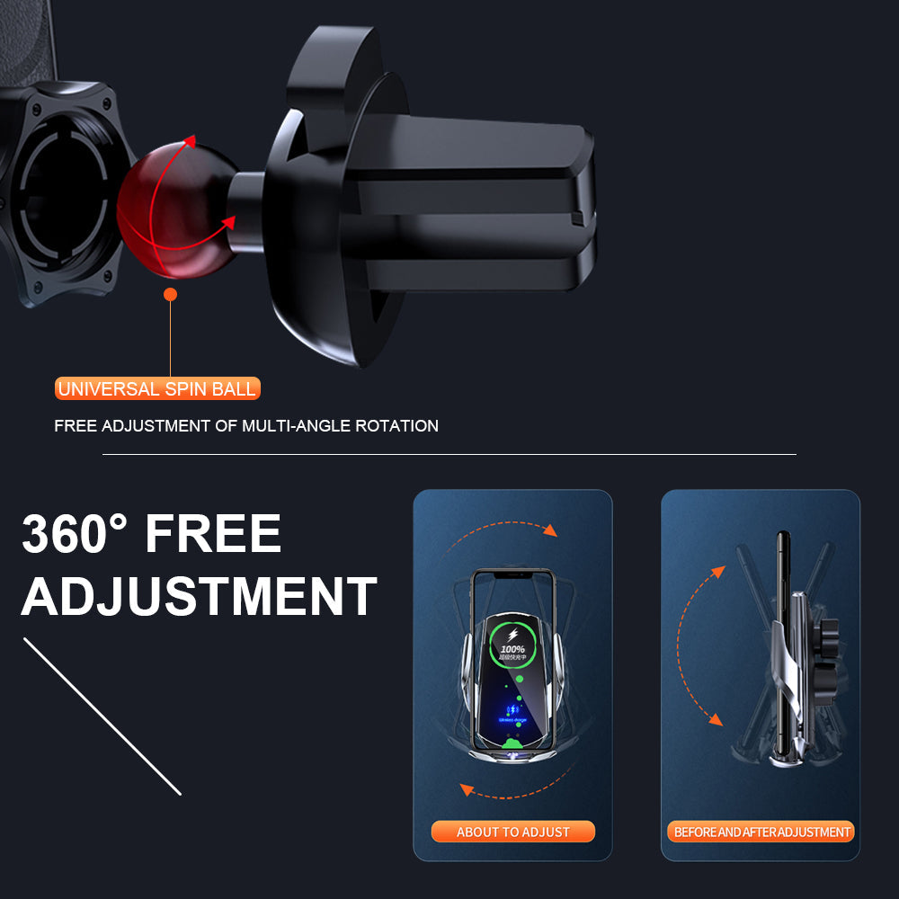 Premium Wireless Car Charger Magnetic Phone Mount 30W Fast Charging Auto Clamp Infrared Sensor USB-C LED Display