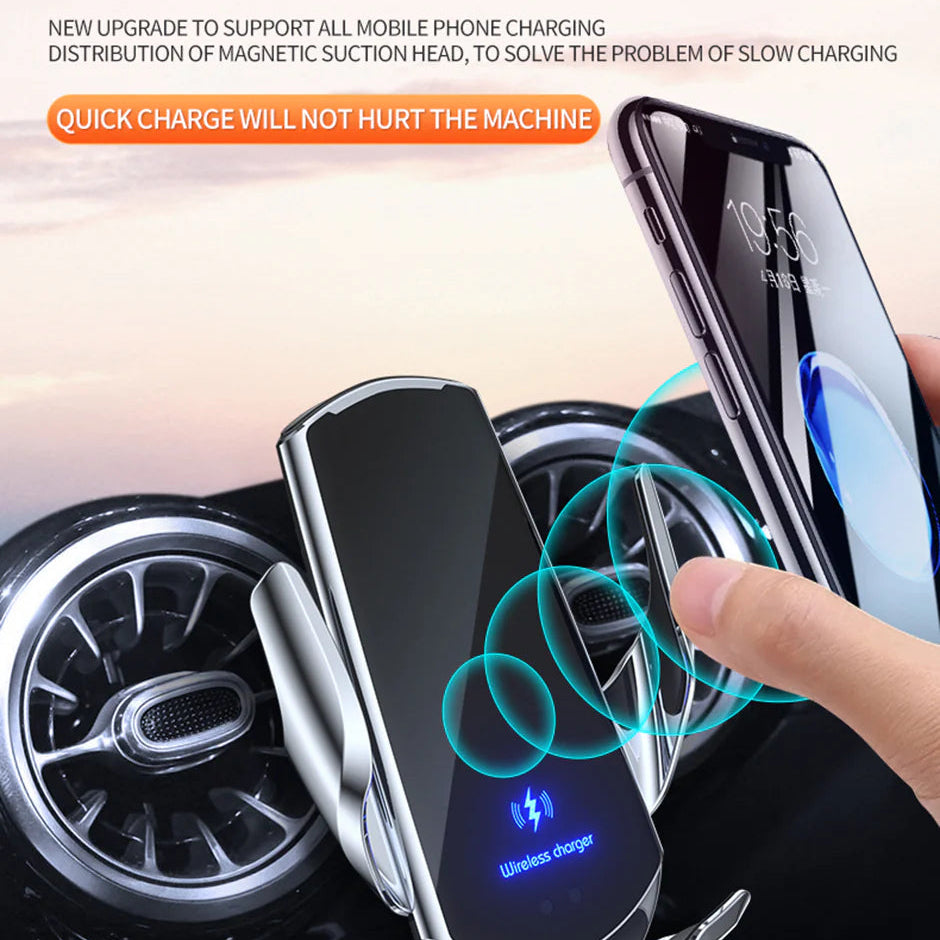 Premium Wireless Car Charger Magnetic Phone Mount 30W Fast Charging Auto Clamp Infrared Sensor USB-C LED Display