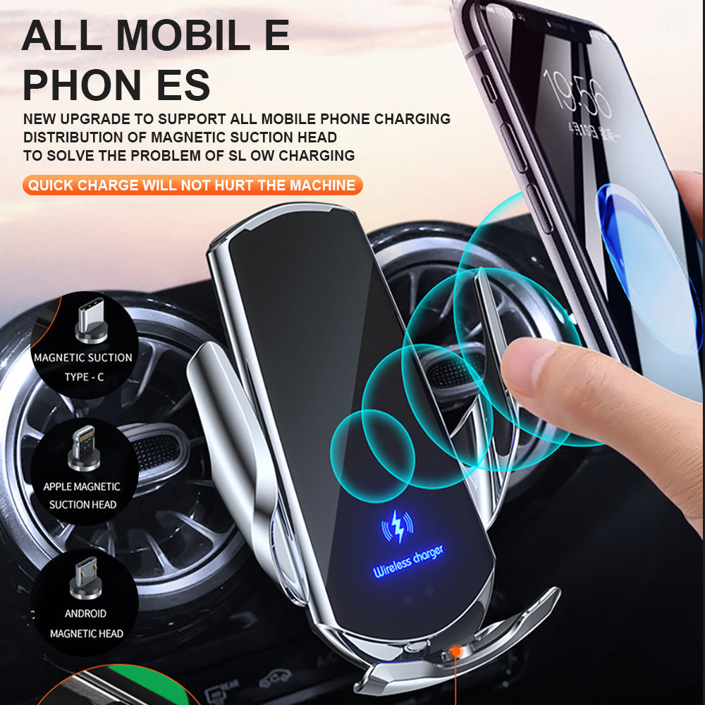 Premium Wireless Car Charger Magnetic Phone Mount 30W Fast Charging Auto Clamp Infrared Sensor USB-C LED Display