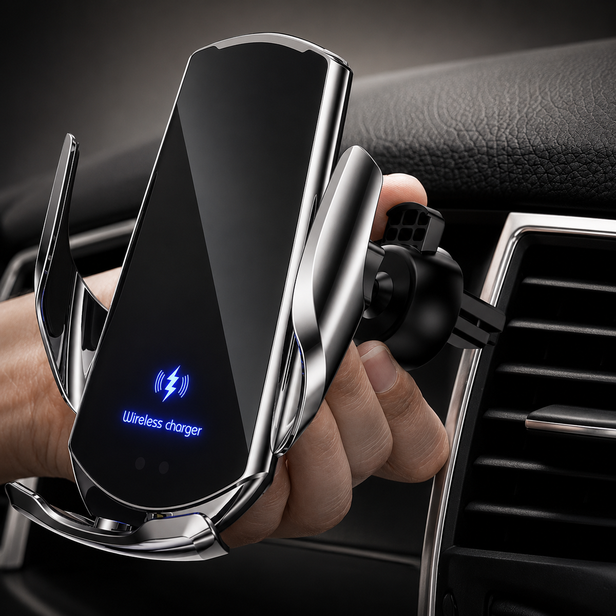 Premium Wireless Car Charger Magnetic Phone Mount 30W Fast Charging Auto Clamp Infrared Sensor USB-C LED Display Air Vent Holder Adjustable Dashboard