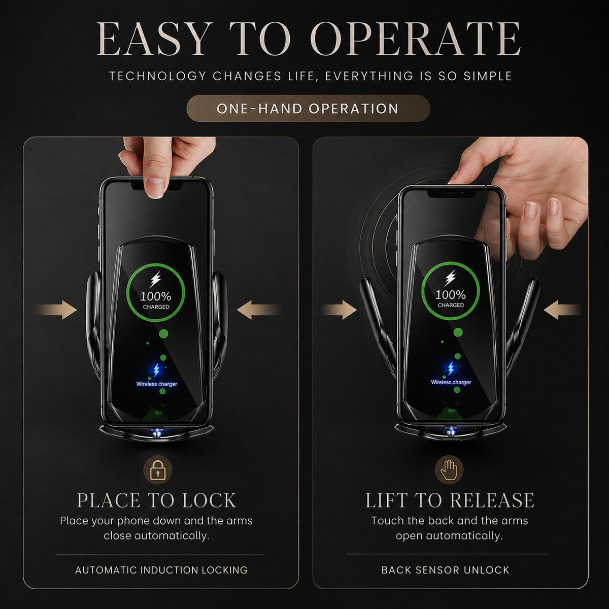 Premium Wireless Car Charger Magnetic Phone Mount 30W Fast Charging Auto Clamp Infrared Sensor USB-C LED Display Air Vent Holder Adjustable Dashboard