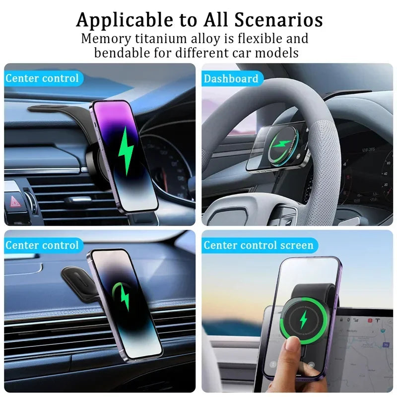 Premium Wireless Car Charger Magnetic Phone Mount MagSafe Compatible 30W Fast Charging Dashboard Vent Holder