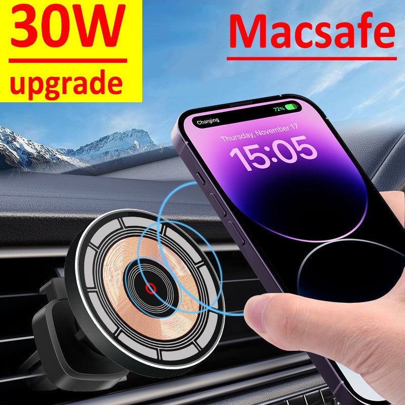 Premium Wireless Car Charger Magnetic Phone Mount MagSafe Compatible 30W Fast Charging Dashboard Vent Holder