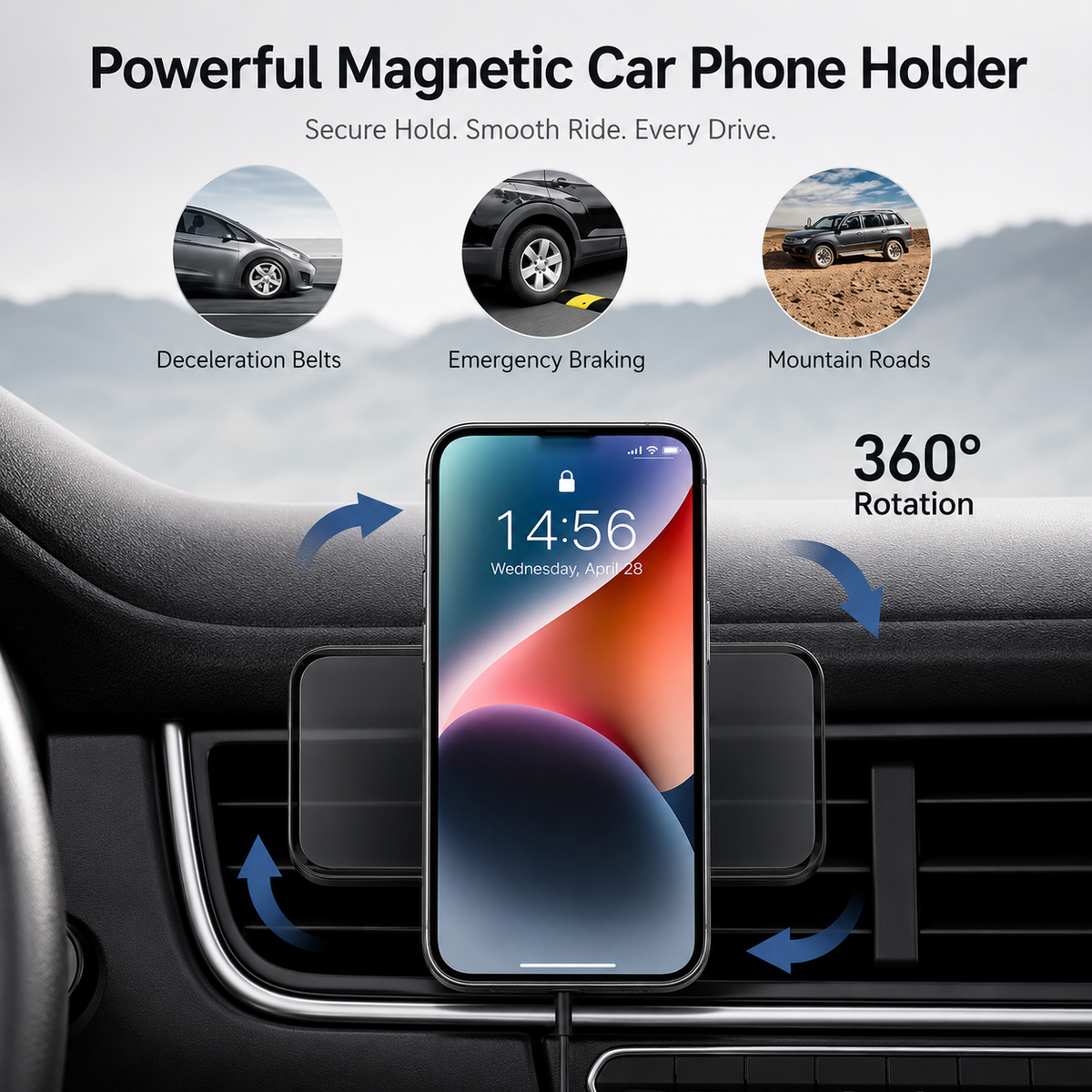 Premium Wireless Car Charger Magnetic Phone Mount MagSafe Compatible 30W Fast Charging Dashboard Vent Holder Secure Mount Adjustable Mount Design